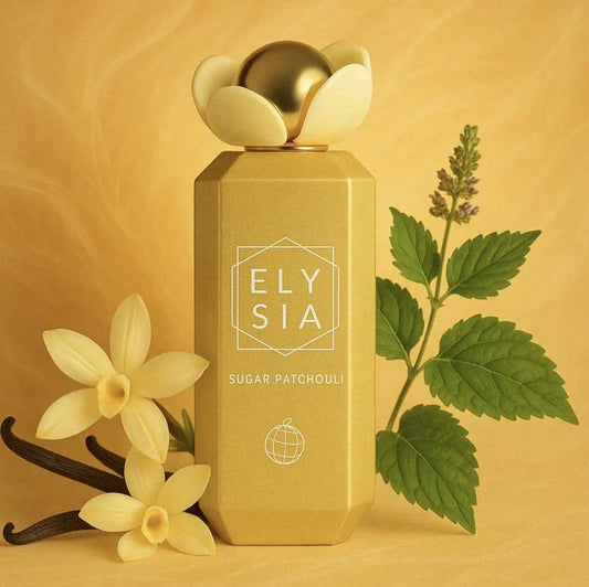Elysia Sugar Patchouli by Fragrance World bottle with packaging box