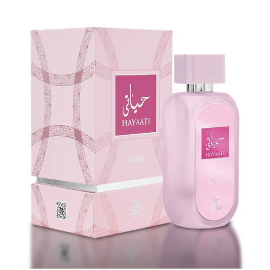 Hayaati Rose by Fragrance World bottle with packaging box