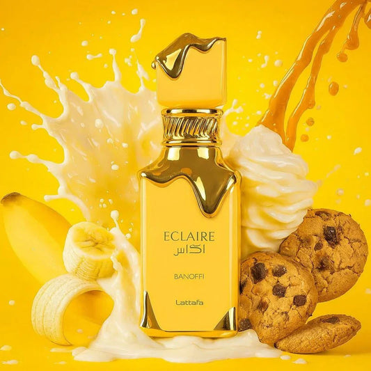 Eclaire Banoffi by Lattafa bottle with packaging box